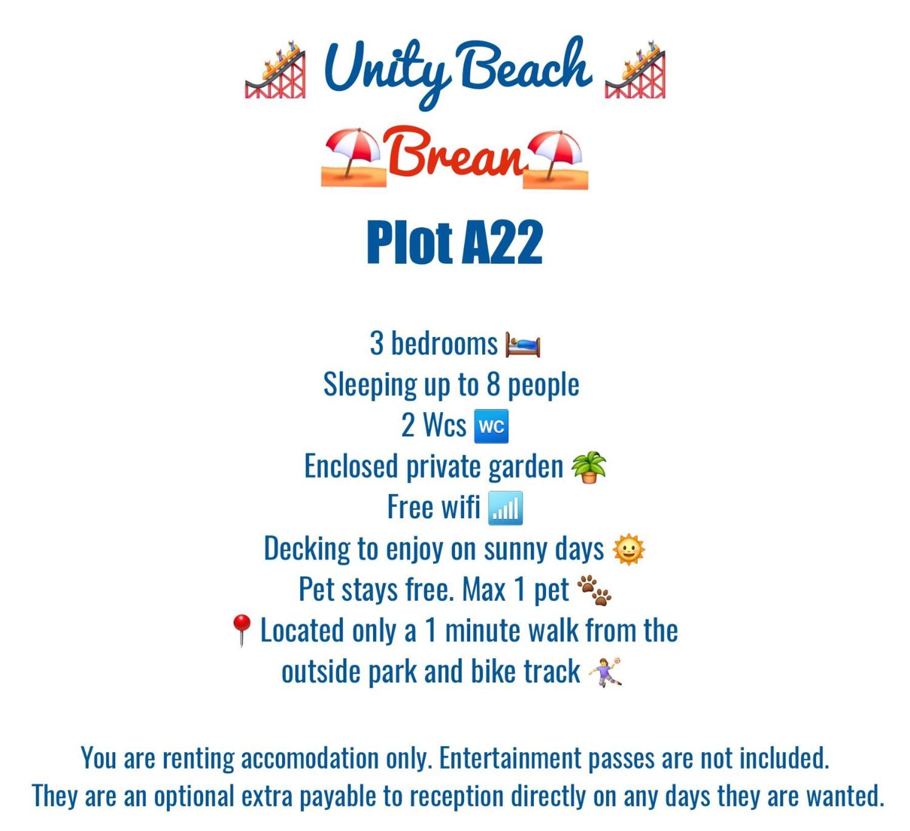 Camping A22 Unity Unity Brean Sleeps 8 People 3 Bedrooms 1 Pet Free